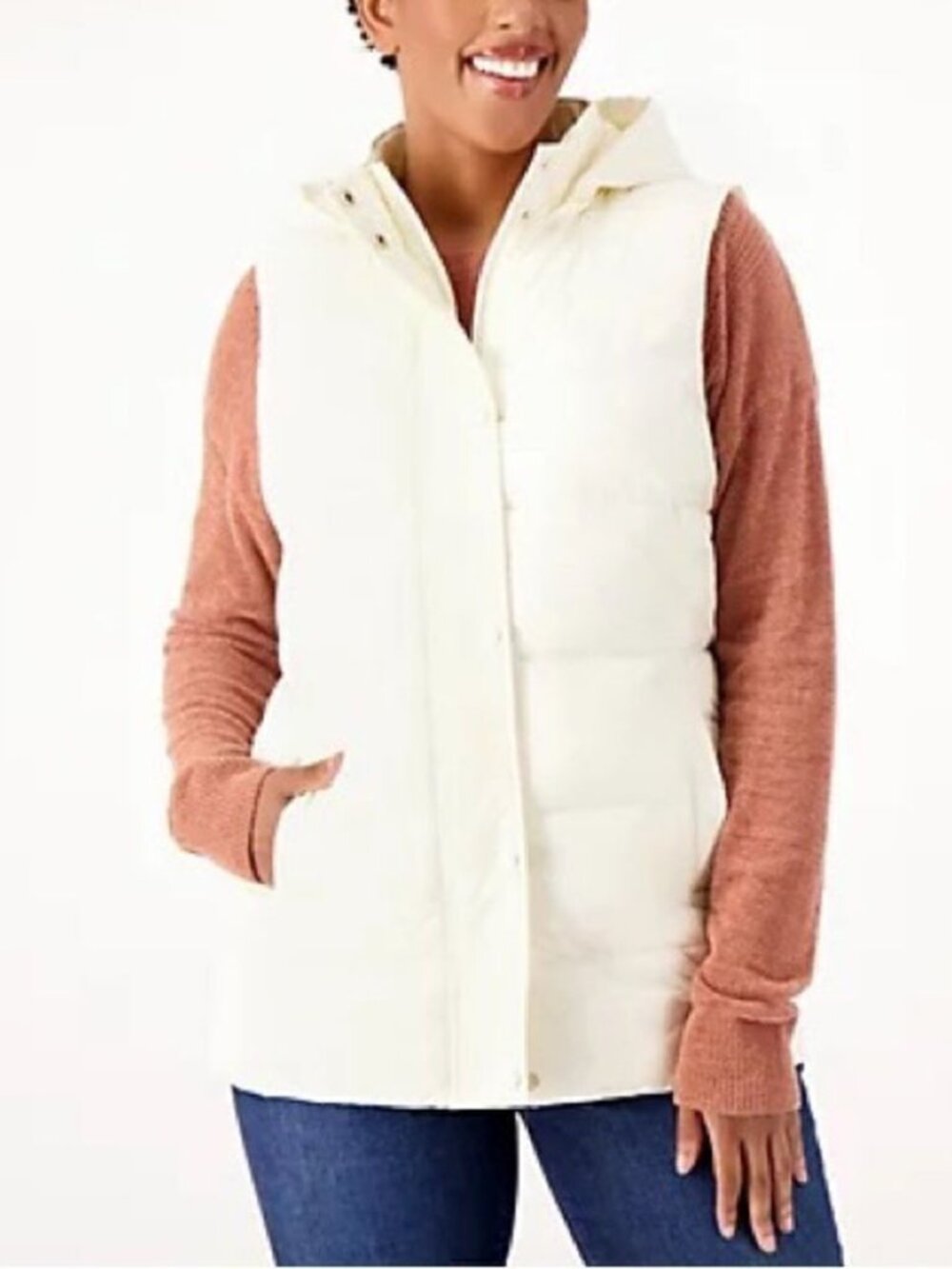 Susan Graver Weekend Water Resistant Zip Off Hood Quilted Vest